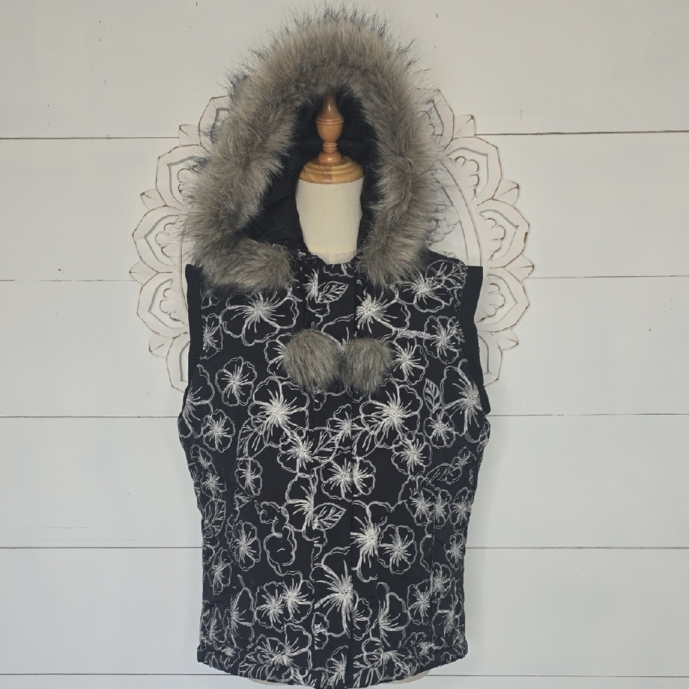 JANSPORT Woman LARGE Puffer Vest Hooded W/Detachable Fur
